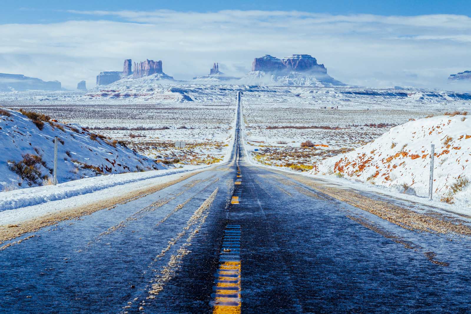 A picture of monument valley covered in snow as an example of a roadmap overview of hyperlapse.