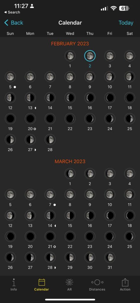 A screenshot of Photopills for planning the moon.