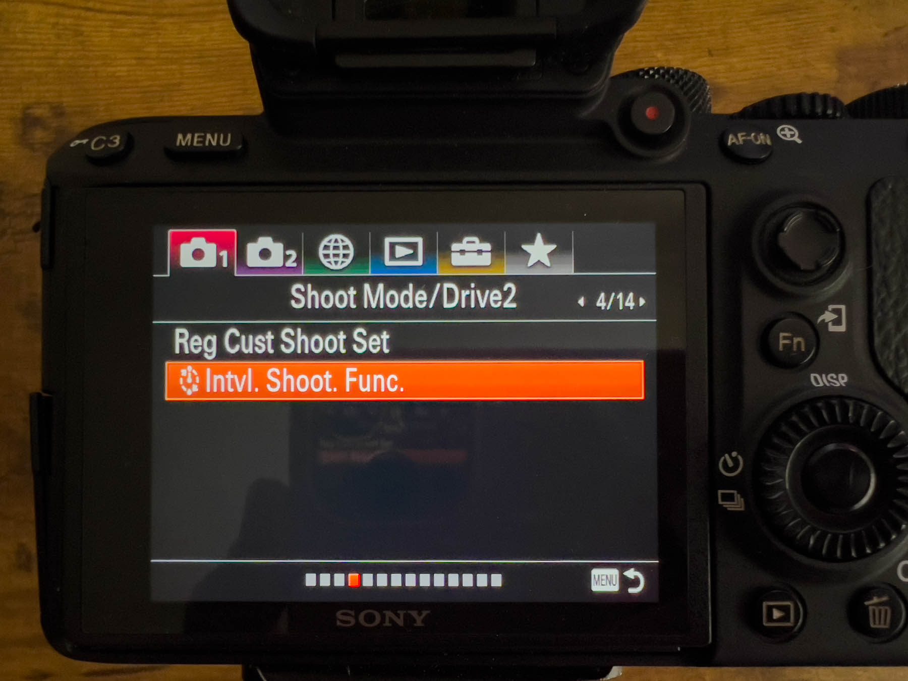 Screen display of the sony a7riii Intervalometer function