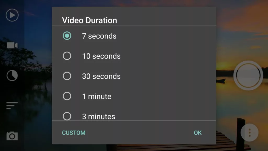 Framelapse Video Duration Settings User Interface