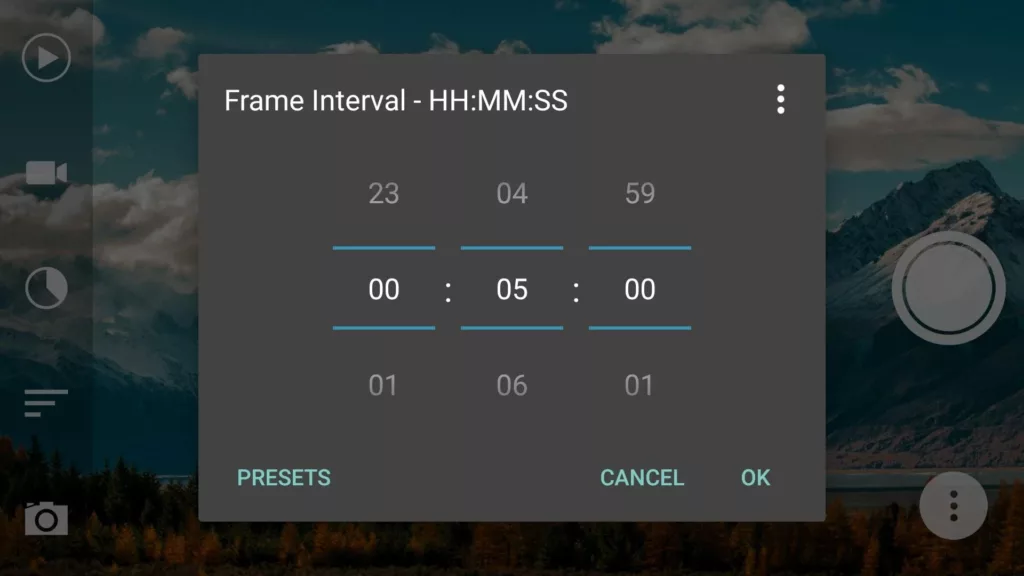 Advanced Framelapse Interval settings for PRO version