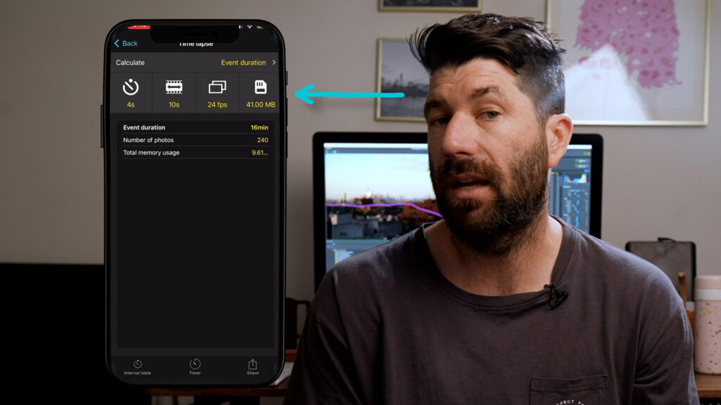 Scott recommending using Photo Pills to Tell how long a time lapse will take