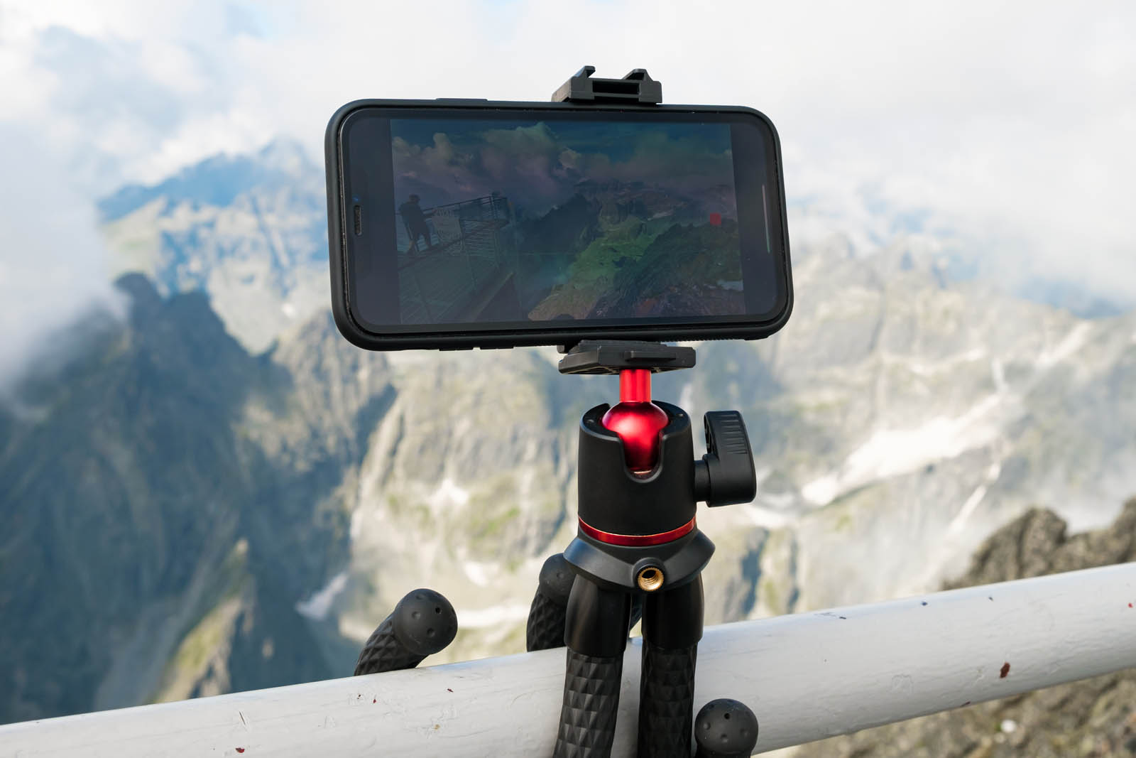 How to make a timelapse video example with smartphone rigged to a pole overlooking a beautiful mountain range.